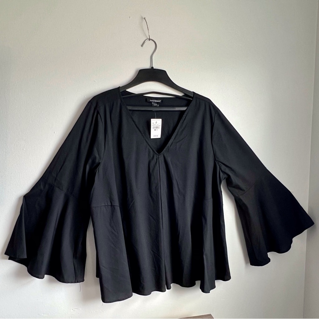 Ashley Stewart Black Bell Sleeve Cotton Blouse